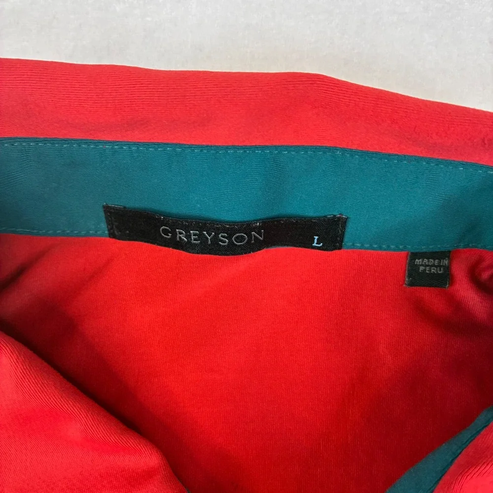Greyson Polo‎ Shirt Mens Large Red Performance Short Sleeve Wolf Logo Golf Sport